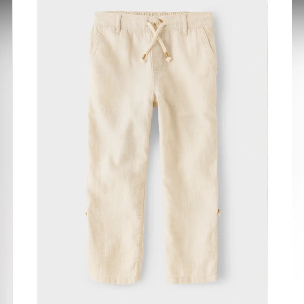 Gymboree Boys Linen Blend Roll Cuff Pants Cream Size 4T